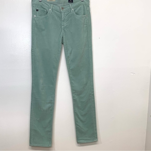 AG Corduroy Pants Woman 27  Stevie Slim‎ Straight Low Rise Light Green Stretch - Picture 1 of 11